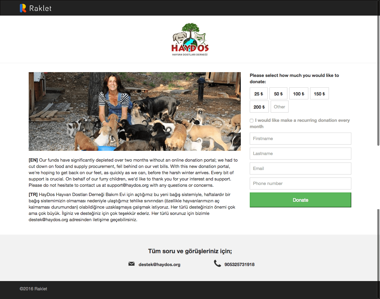 Haydos' public donation page
