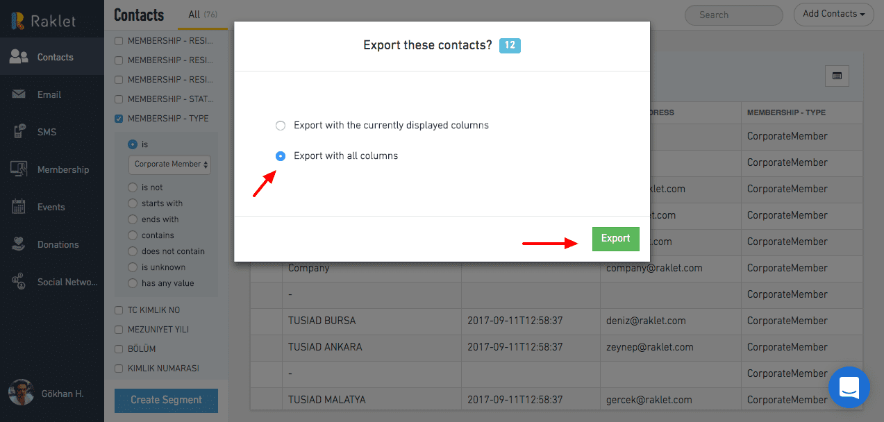 Exporting your contacts is easy and painless with Raklet!