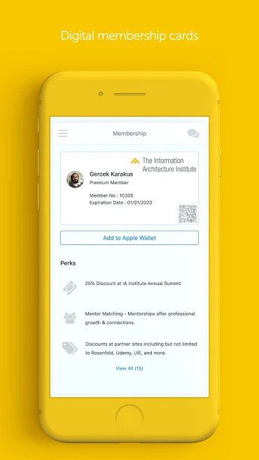 custom mobile apps offer digital membership cards for your members.