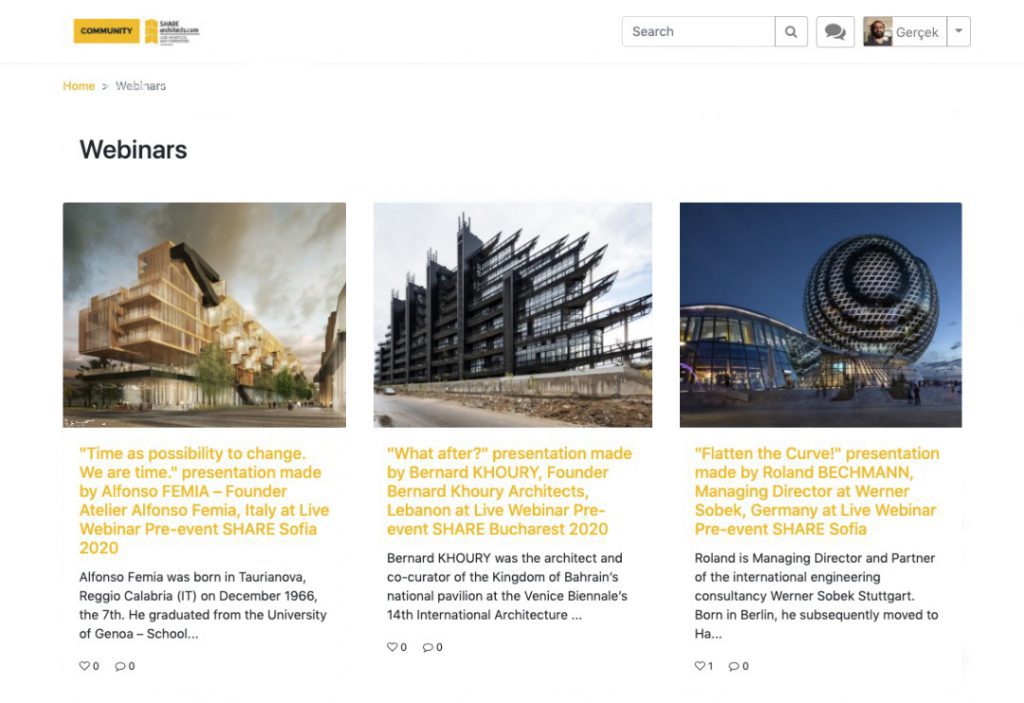 Share Architects Webinars page