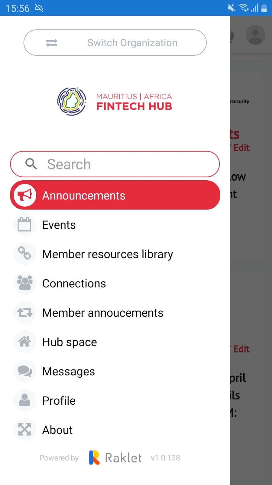 Fintech's fully customizable navigation using Raklet as an association community software