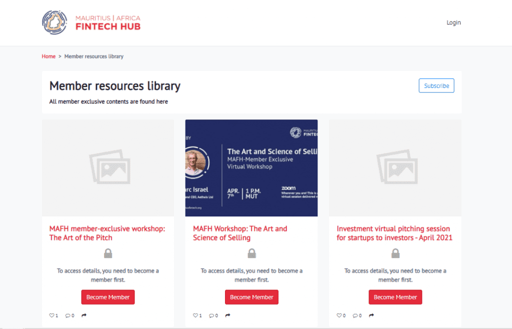 Fintech Hub's Member Resources Library, exclusive content for their member groups