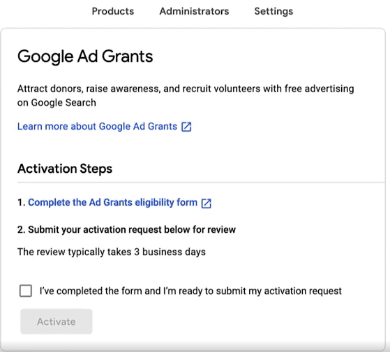Google Ad Grant - Step 2 - Eligibility Form