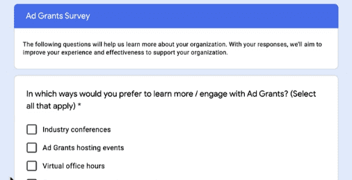 Google Ad Grant - Step 4 - Form Survey