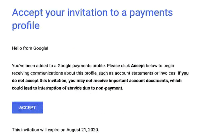 Google Nonprofit Ad Grant - Step 10 - Accept invitation from Google Payments