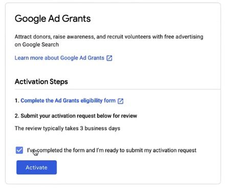Google Ad Grant - Step 7 - Activate your application
