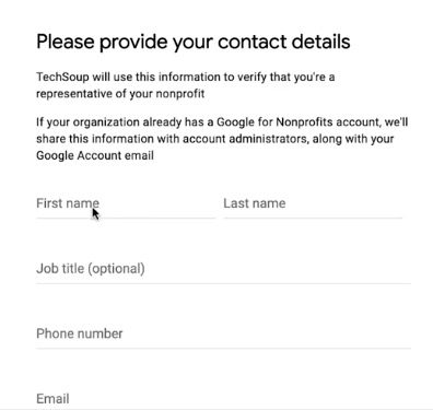 Google NonProfit Account - Step 12 - Contact Details