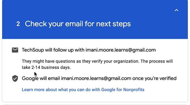 Google NonProfit Account - Step 14 - Check your email