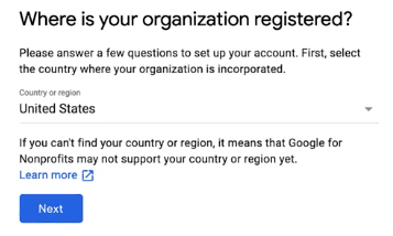 Google NP Account - Step 3 - Organization location