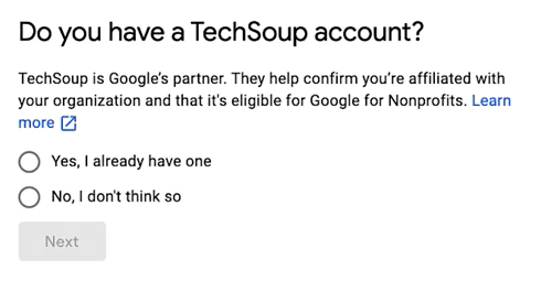 Google NP Account - Step 5 - TechSoup Question