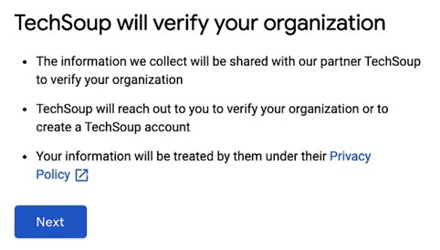 Google NP Account - Step 6 - TechSoup Verification