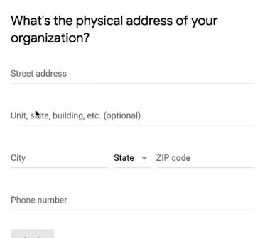 Google NonProfit Account - Step 8 - Organization Address