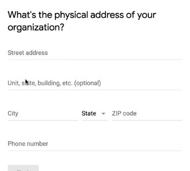 Google NonProfit Account - Step 8 - Organization Address