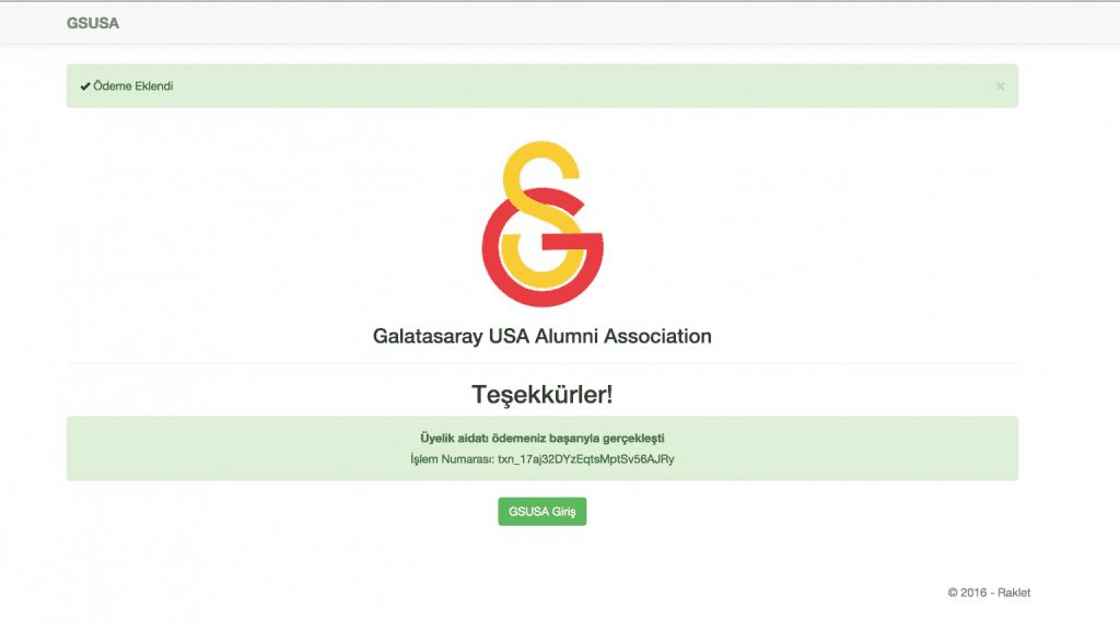 Galatasaray Alumni Association - Başarılı ödeme