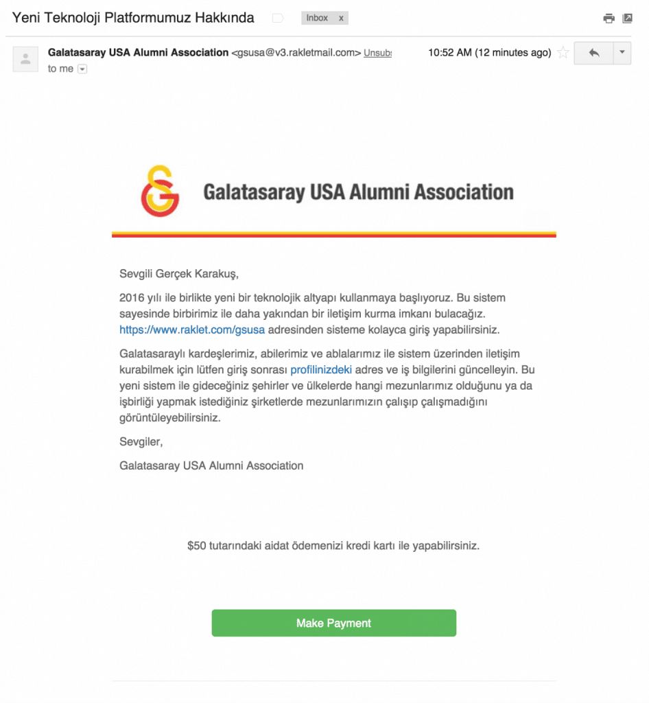 Galatasaray Alumni Association - Email örneği