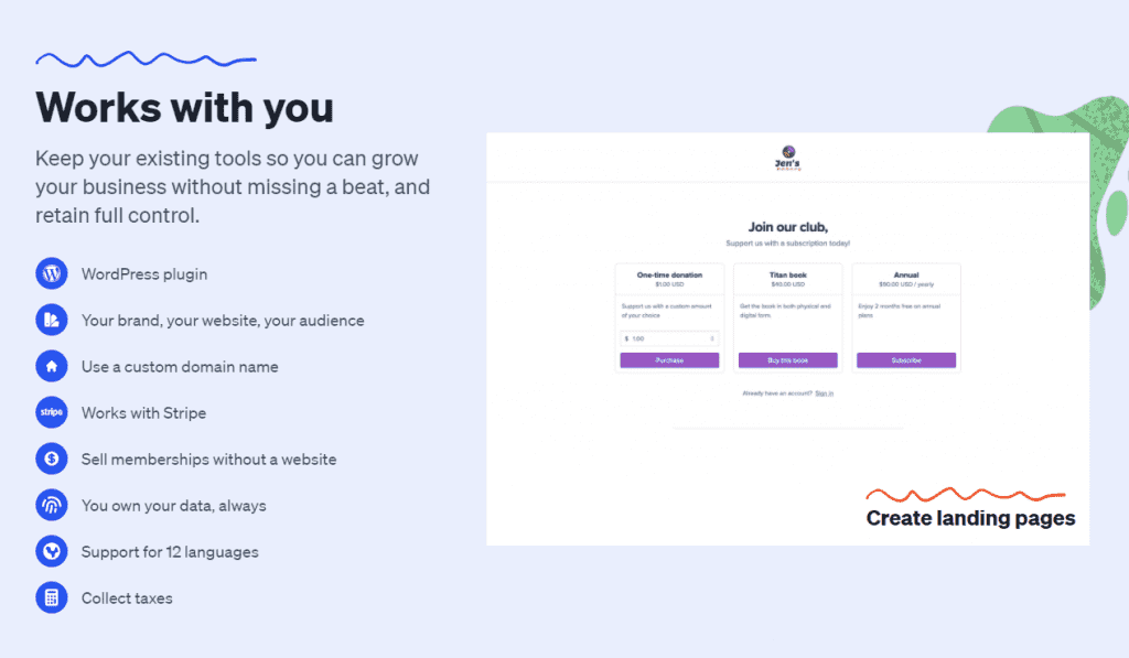 memberful works with you: create landing pages