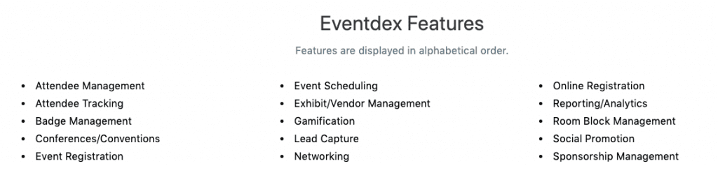 Eventdex Features
