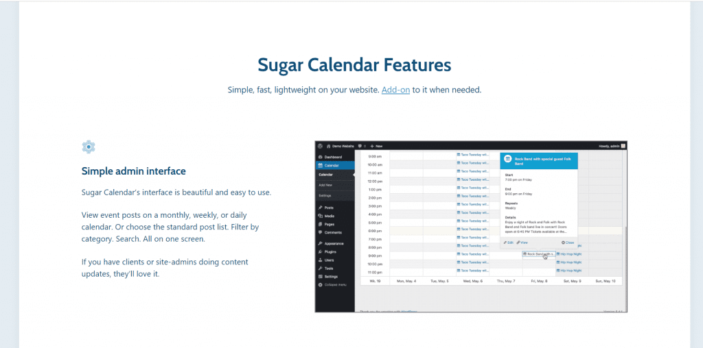 sugar calendar features