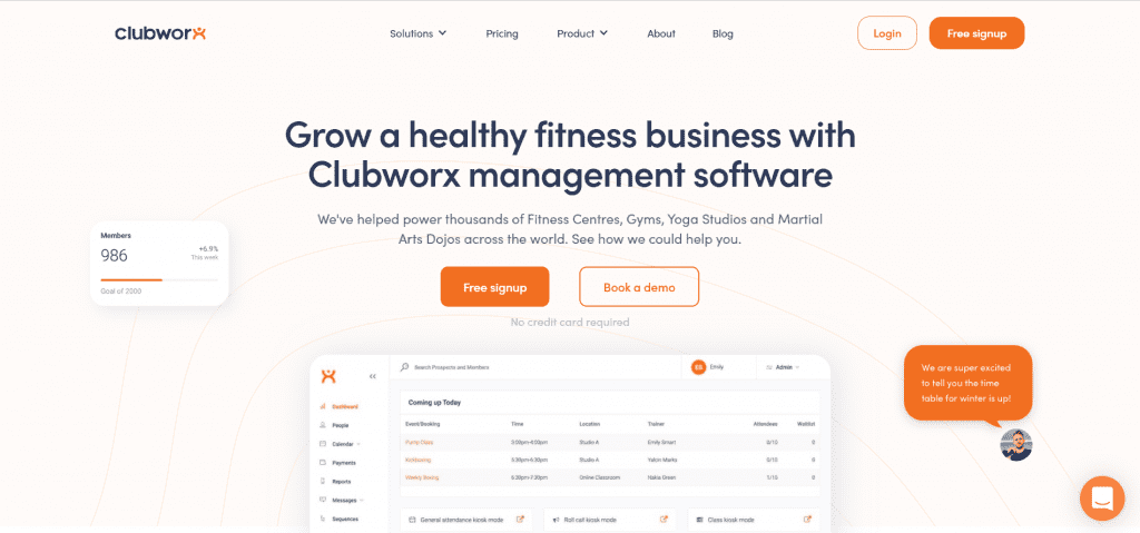 clubworx main page