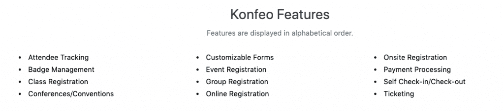 Konfeo Features