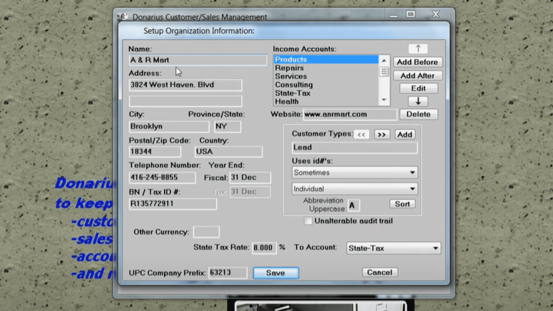 Overview of Donarius Customer/Sales Management Software