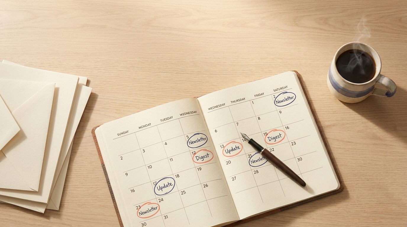 alumni email engagement frequency planning illustration