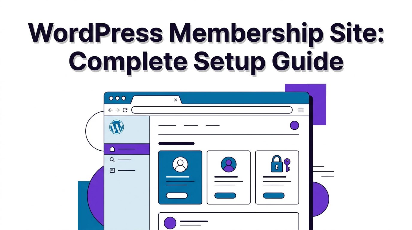 WordPress membership site setup guide — illustrated overview of plugins, access control, and member management