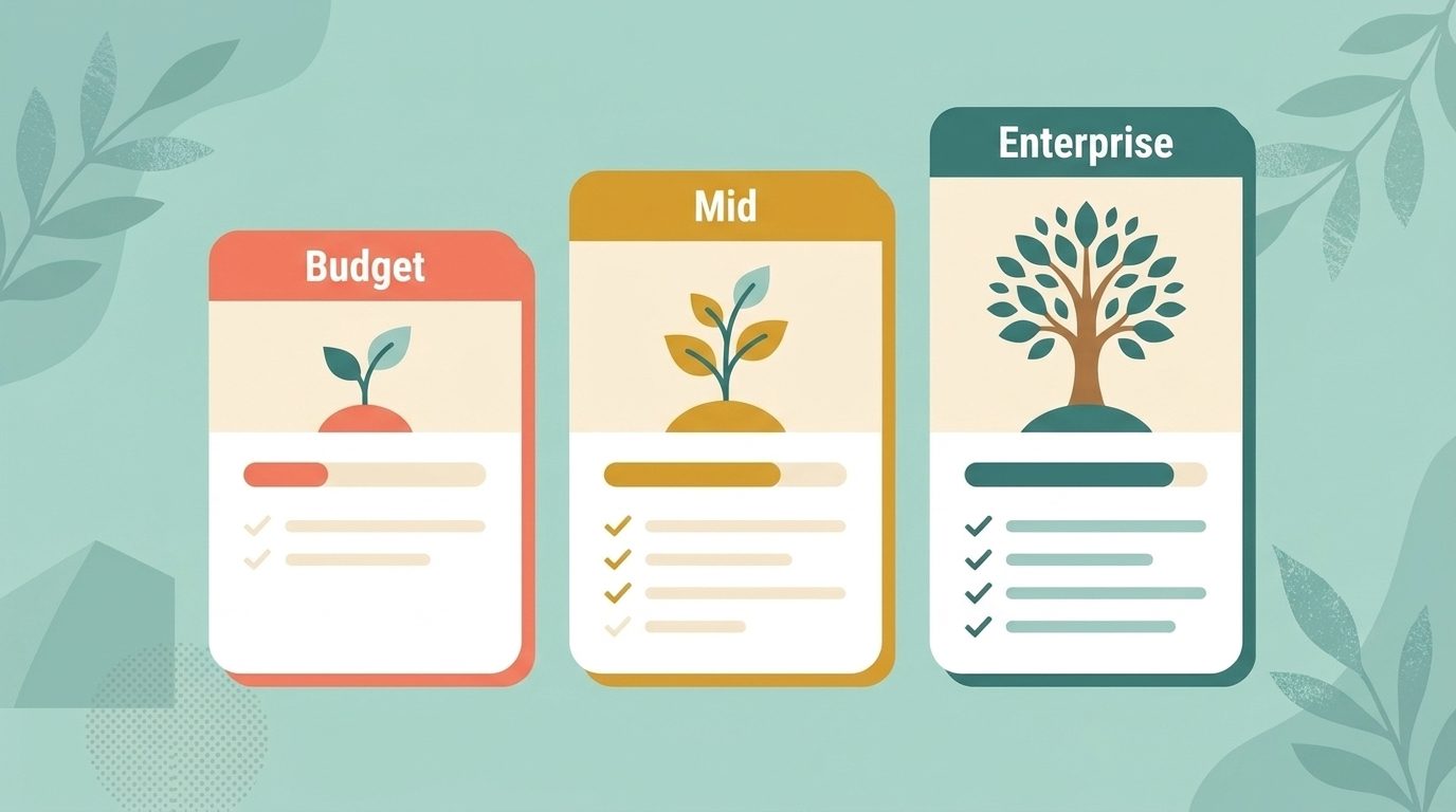 Nonprofit membership software pricing tiers: budget ($0-$99/mo), mid-tier ($100-$500/mo), enterprise