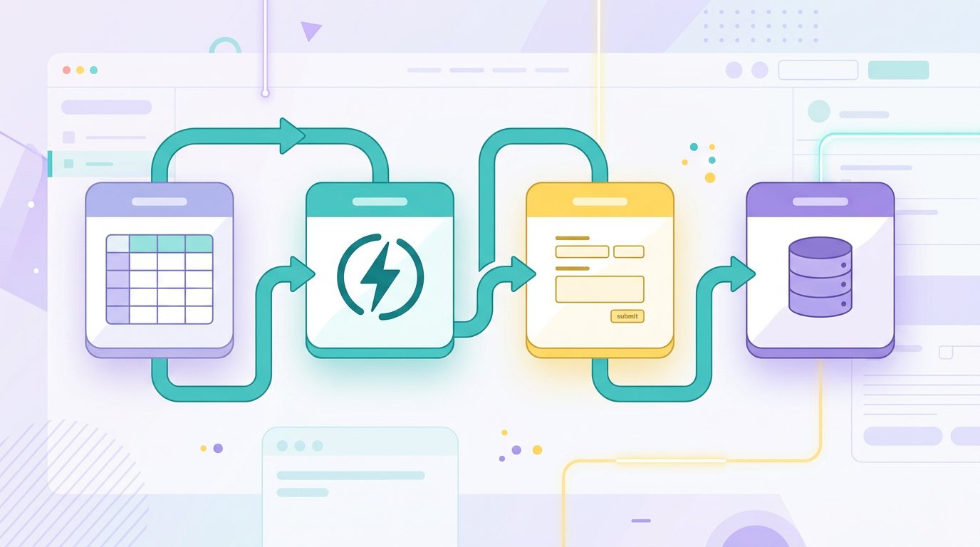 No-code integration cards showing Airtable, Make.com, Stripe, and Zapier connected together to form a membership data management workflow