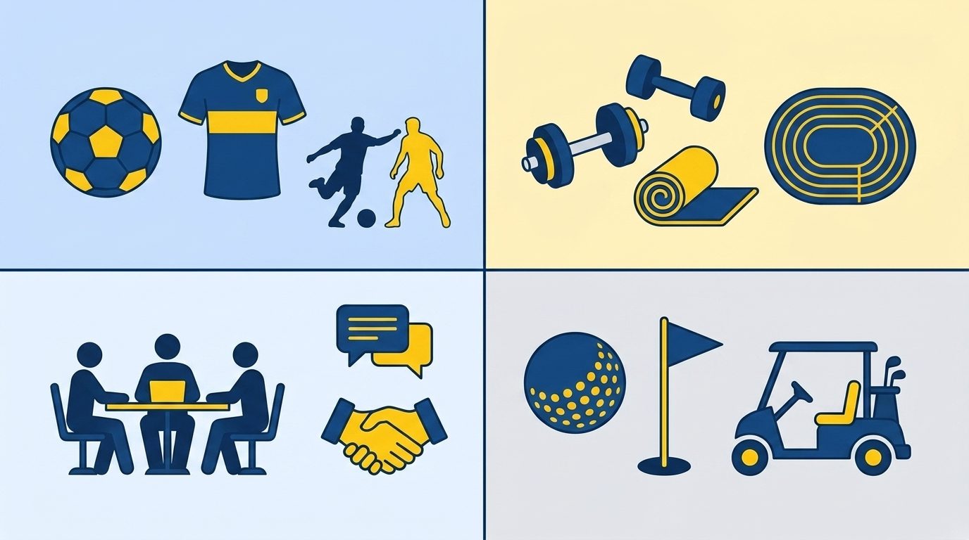 Four types of clubs that use management software: tennis clubs, fitness studios, professional associations, and golf and country clubs