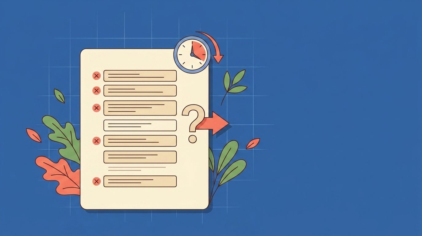 Membership survey design mistakes illustration with leading-question and bad-timing icons