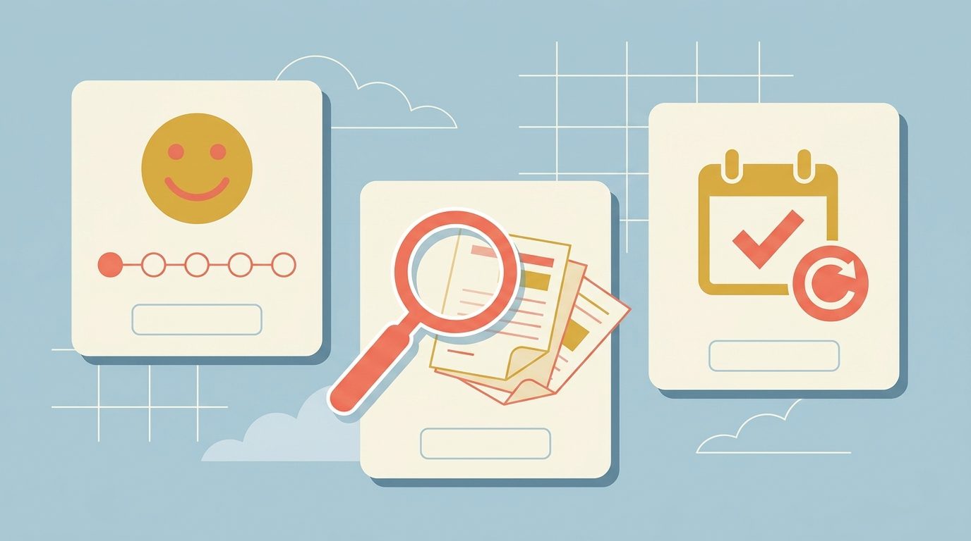 Three types of membership surveys illustration: satisfaction, needs assessment, renewal intent cards