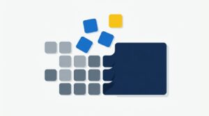 Small grey platform tiles being absorbed into one large dark block, with three tiles breaking away, representing associations leaving consolidated AMS vendors
